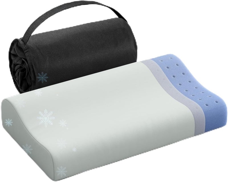 Ruizman Memory Foam Travel Pillow - Cooling Camping Pillows for Sleeping 2 Heights Design - Small Memory Foam Pillow for Hiking, Backpacking, with Portable Storage Bag (Grey) - Image 1